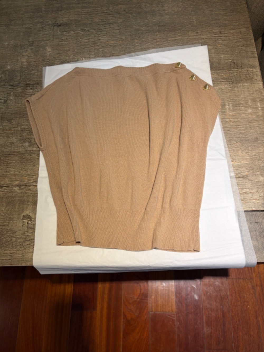 Ann Taylor Button-Shoulder top, Tan, Size XL